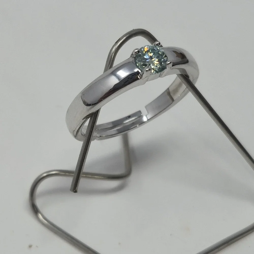 New 0.5ct Colored Moissanite Ring Round Brilliant GRA Certified Adjustable 6-12‎